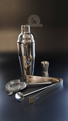 Zestaw barmański 5 elementów - shaker Cobbler 550 ml srebrny