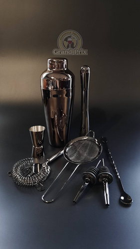 Zestaw barmański 8 elementów shaker paryski - czarny połysk