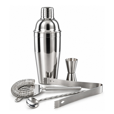 Zestaw barmański 5 elementów - shaker Cobbler 750 ml srebrny