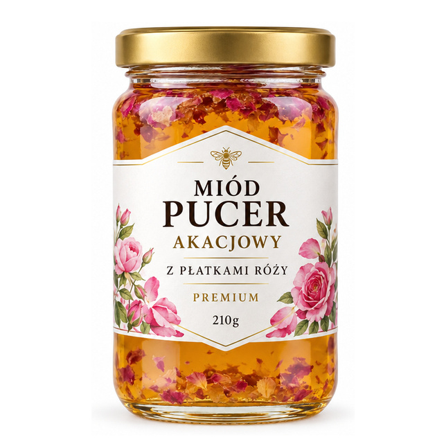 MIÓD PUCER AKACJOWY Z PŁATKAMI RÓŻY PREMIUM 210g