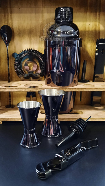 Zestaw barmański 11 elementów w ekspozycyjne skrzynce czarny połysk