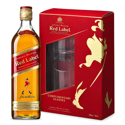 JOHNNIE WALKER RED LABEL 40% 0,7L ZE SZKLANKAMI