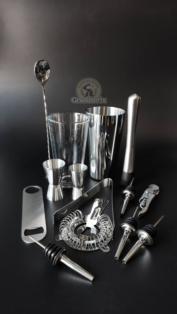 Zestaw barmański do drinków 14 el ze szklanicą srebrny