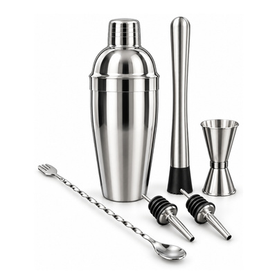 Zestaw barmański 6 elementów - shaker Cobbler 750 ml srebrny