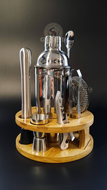 Zestaw barmański 10 elementów srebrny shaker Cobbler