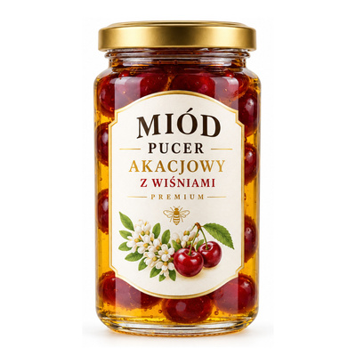 MIÓD PUCER AKACJOWY Z WIŚNIAMI PREMIUM 210g