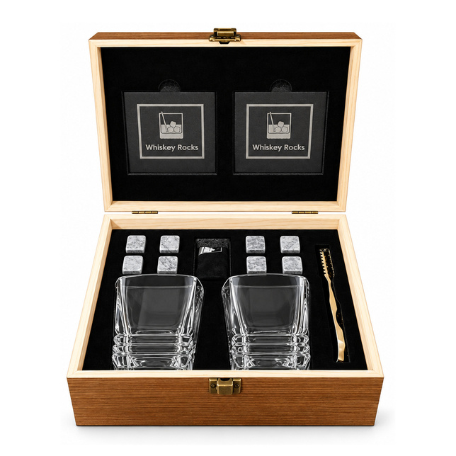 Zestaw prezentowy do whisky premium II - kwadratowe szklanki