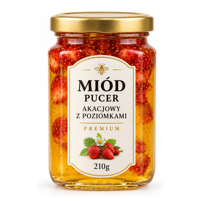 MIÓD PUCER AKACJOWY Z POZIOMKAMI PREMIUM 210g