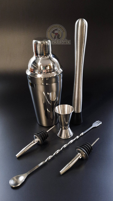 Zestaw barmański 6 elementów - shaker Cobbler 550 ml srebrny
