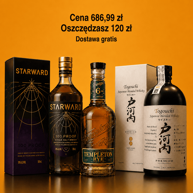 Zestaw Whisky Premium – Starward, Togouchi i Templeton Rye