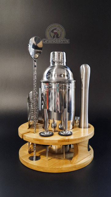 Zestaw barmański 10 elementów srebrny shaker Cobbler