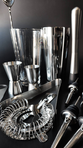 Zestaw barmański do drinków 14 el ze szklanicą srebrny
