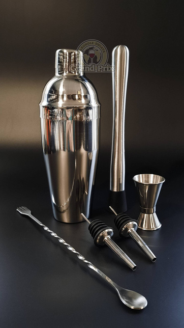 Zestaw barmański 6 elementów - shaker Cobbler 750 ml srebrny