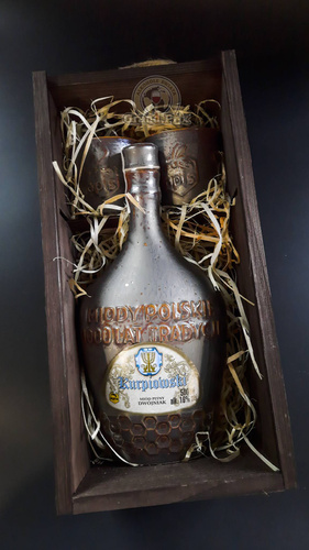 Miód Kurpiowski Dwójniak 0,5l zestaw z czarkami w skrzyneczce