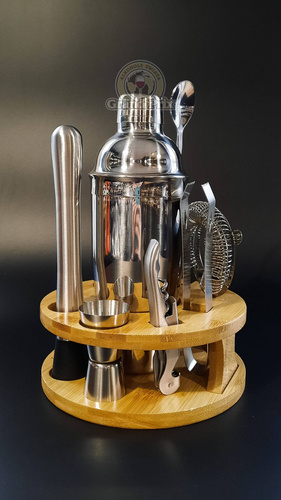 Zestaw barmański 10 elementów srebrny shaker Cobbler