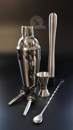 Zestaw barmański 6 elementów - shaker Cobbler 550 ml srebrny