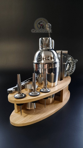 Zestaw barmański 11 elementów z podstawką owalną srebrny