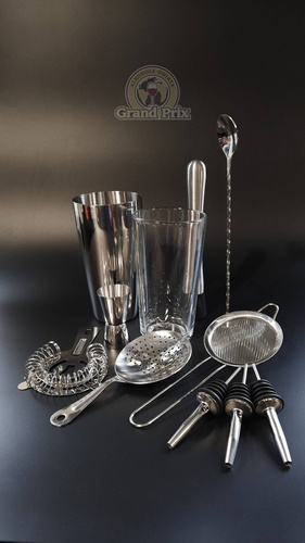 Zestaw barmański w tubie - 11 elementów srebrny