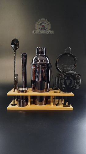 Zestaw barmański z podstawką 11 elementów czarny połysk