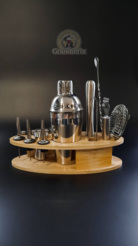 Zestaw barmański z podstawką 11 elementów srebrny