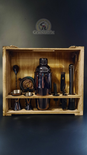 Zestaw barmański 11 elementów w ekspozycyjne skrzynce czarny połysk