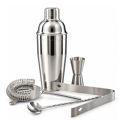 Zestaw barmański 5 elementów - shaker Cobbler 550 ml srebrny